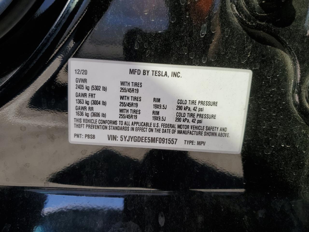 2021 Tesla Model Y VIN: 5YJYGDEE5MF091557 Lot: 76925034