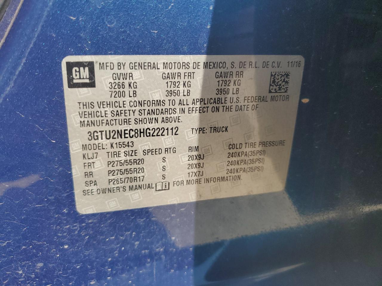 3GTU2NEC8HG222112 2017 GMC Sierra K1500 Slt