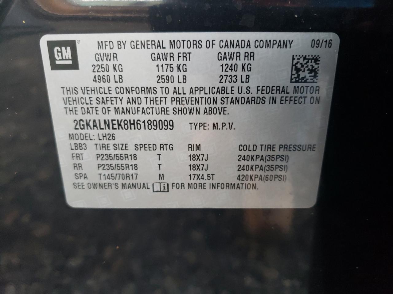 2017 GMC Terrain Sle VIN: 2GKALNEK8H6189099 Lot: 78662454