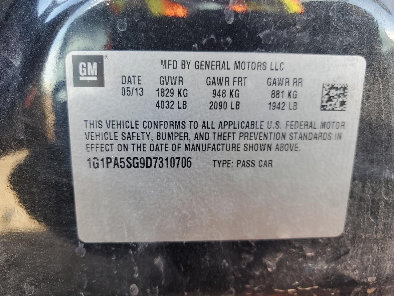 VIN 1G1PA5SG9D7310706 2013 CHEVROLET CRUZE no.13