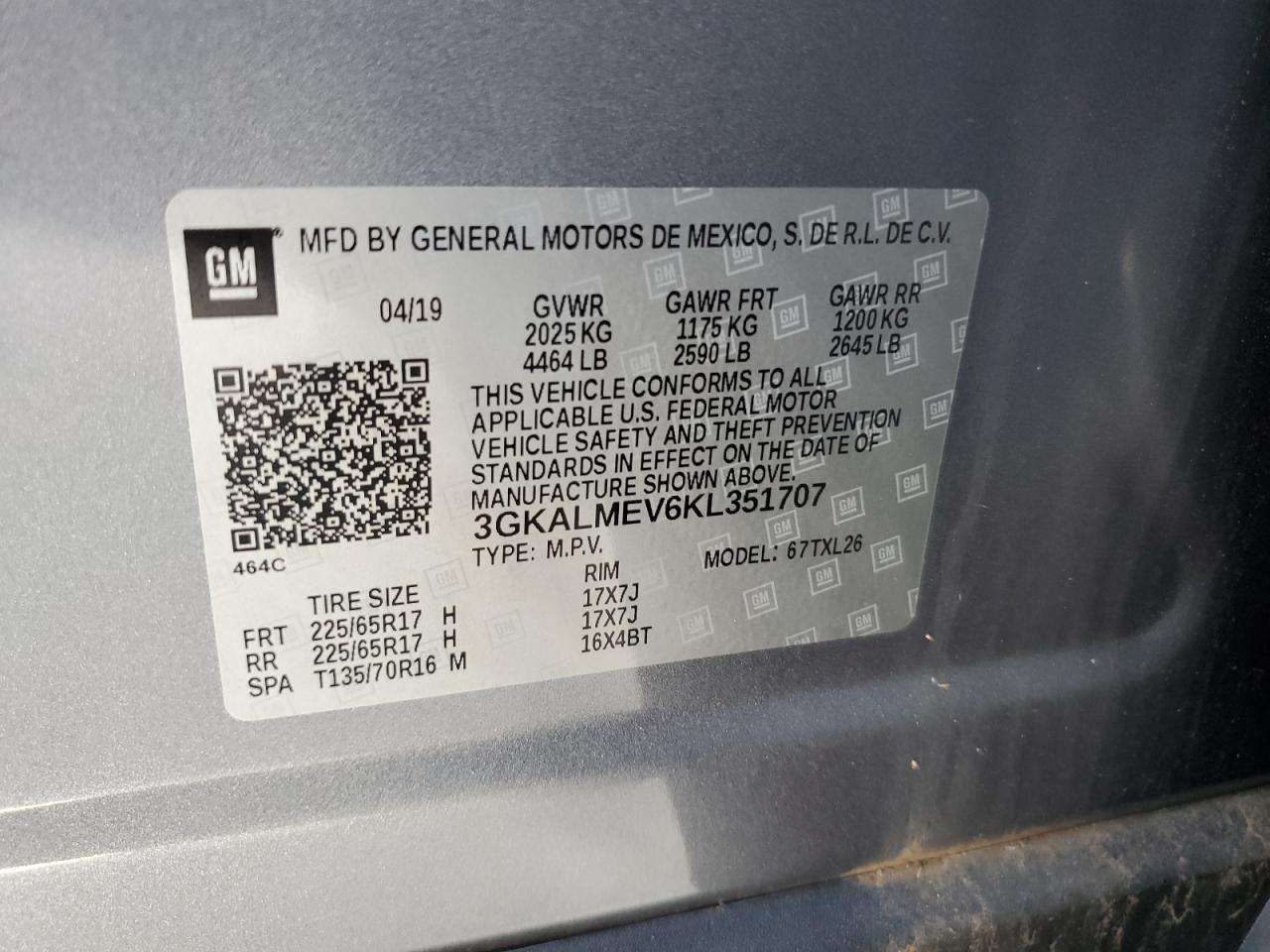 3GKALMEV6KL351707 2019 GMC Terrain Sle