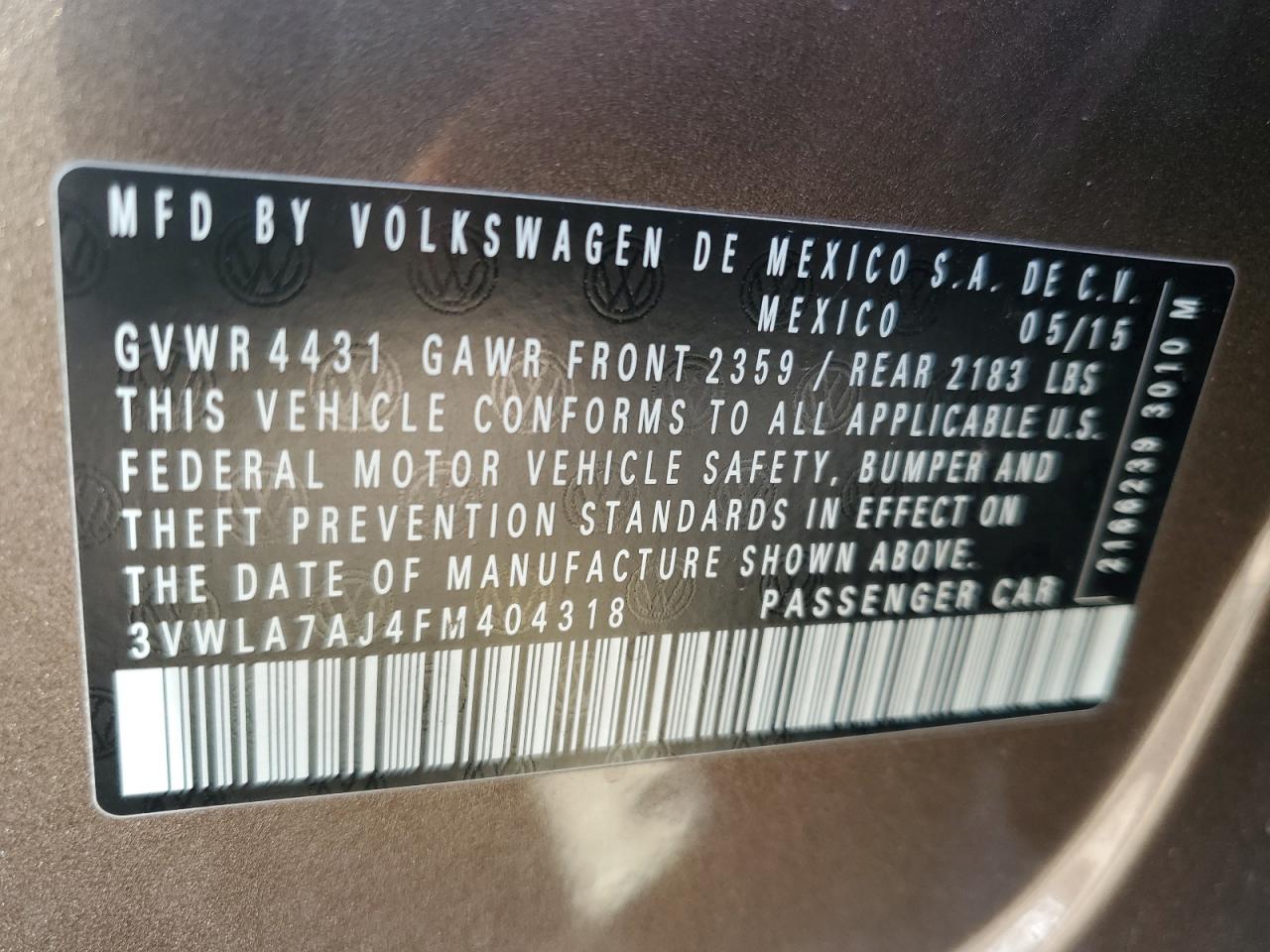 3VWLA7AJ4FM404318 2015 Volkswagen Jetta Tdi