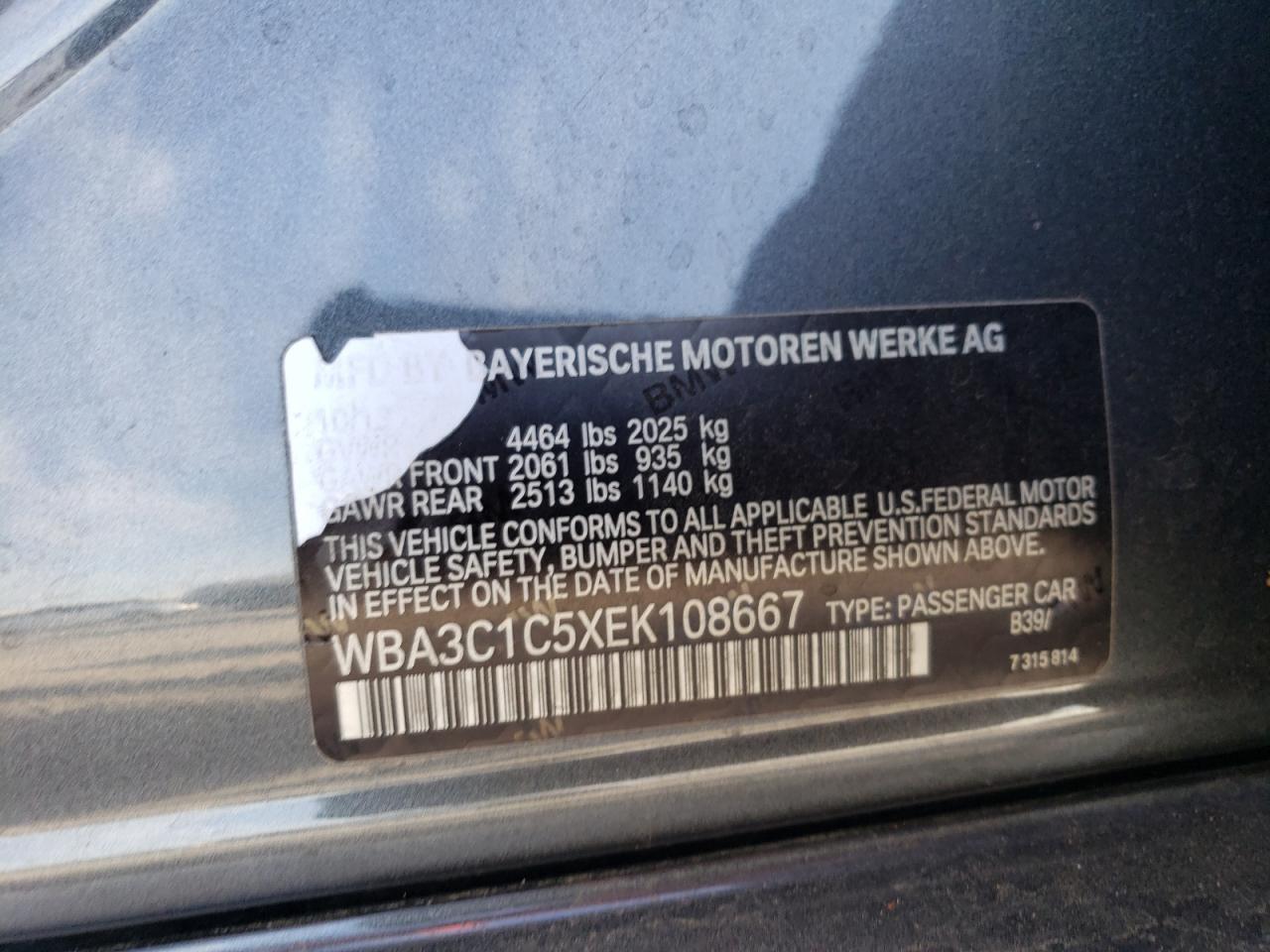 WBA3C1C5XEK108667 2014 BMW 328 I Sulev