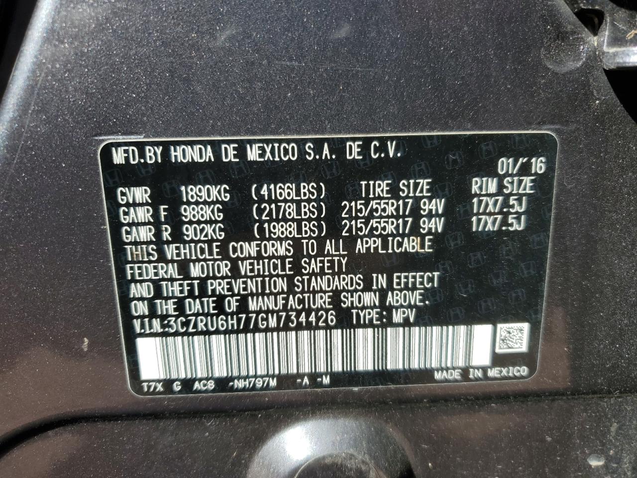 3CZRU6H77GM734426 2016 HONDA HR-V - Image 13