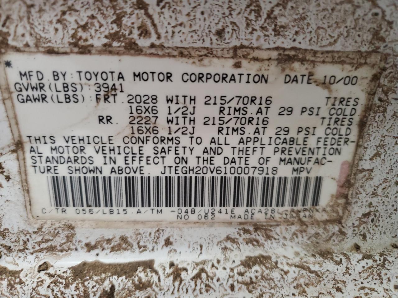 JTEGH20V610007918 2001 Toyota Rav4