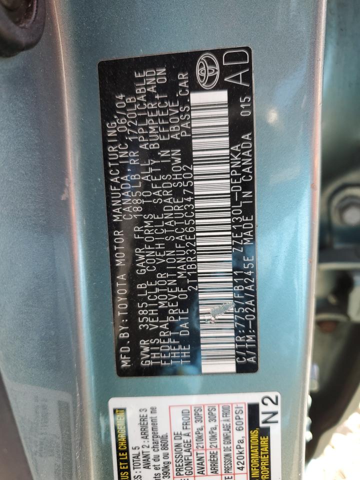 2005 Toyota Corolla Ce VIN: 2T1BR32E65C347502 Lot: 75181594