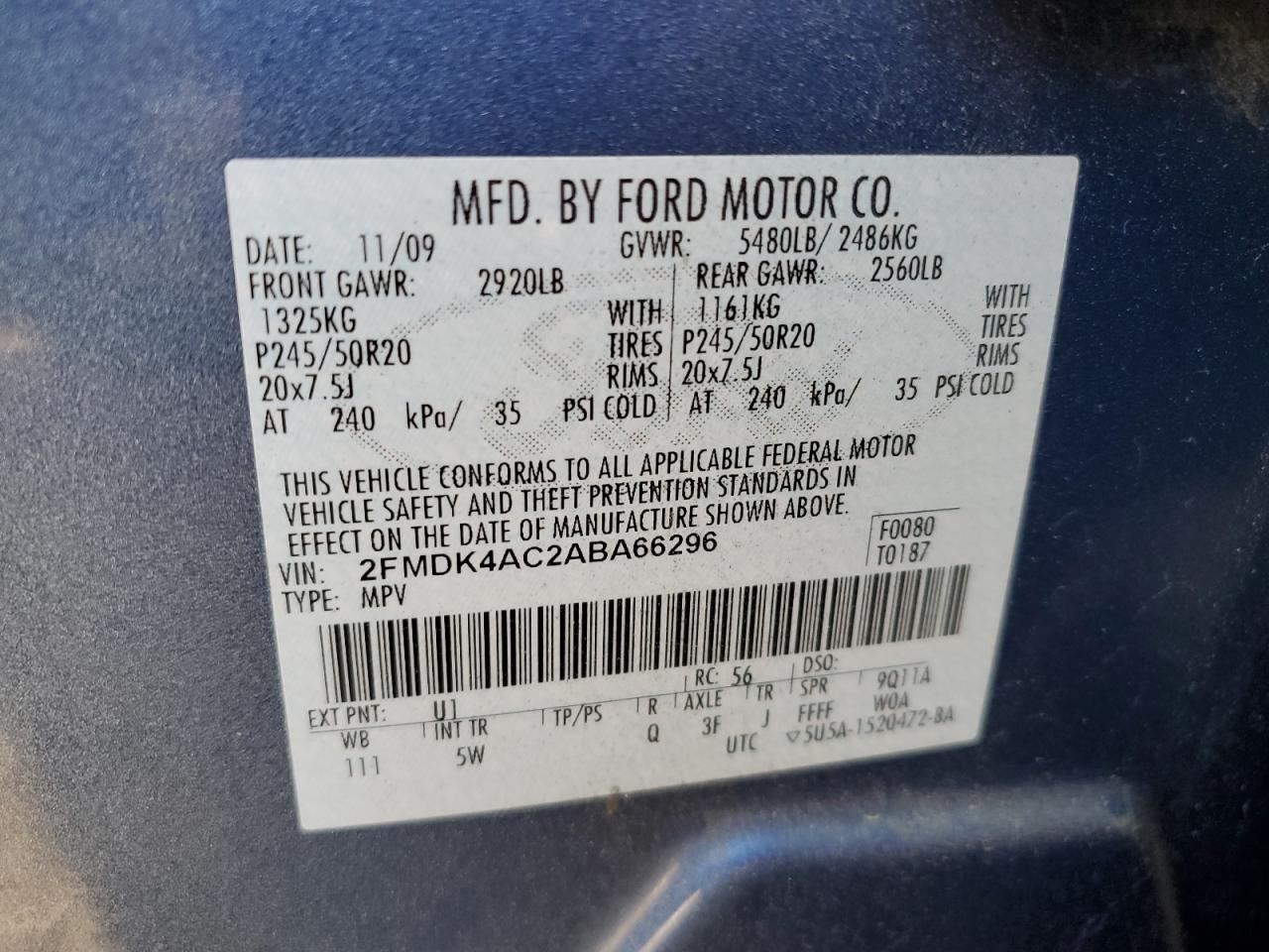 2FMDK4AC2ABA66296 2010 Ford Edge Sport