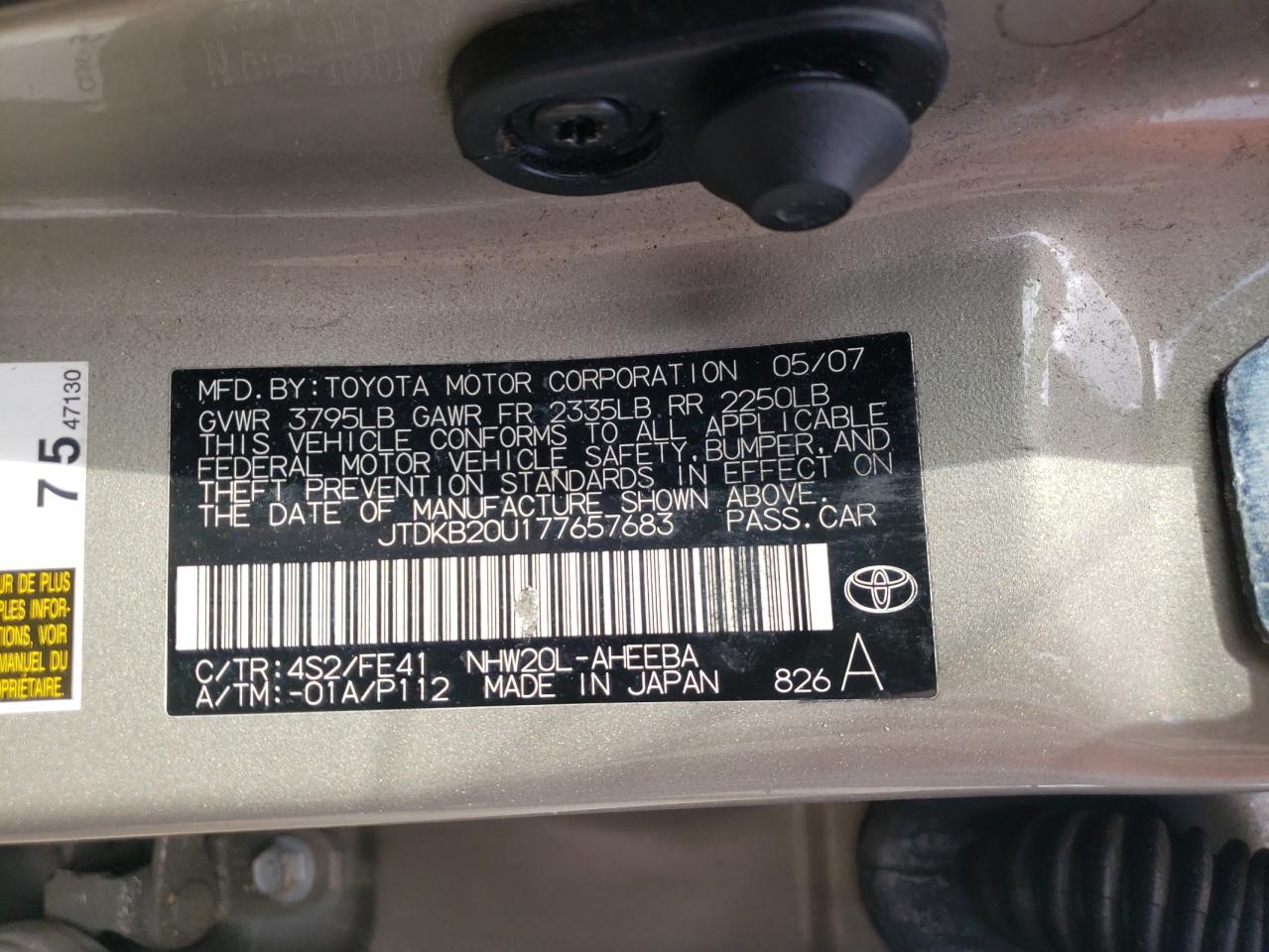 JTDKB20U177657683 2007 Toyota Prius