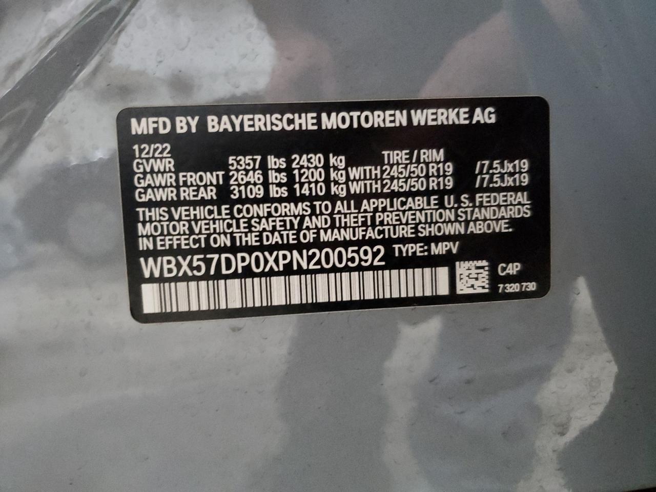 2023 BMW X3 xDrive30I VIN: WBX57DP0XPN200592 Lot: 78057814