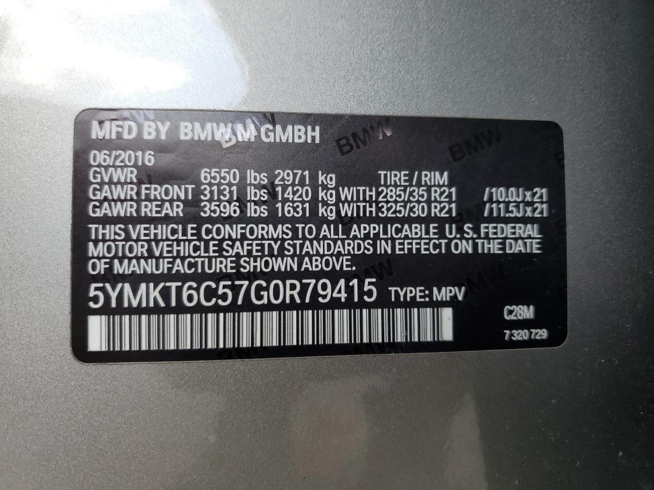 5YMKT6C57G0R79415 2016 BMW X5 M