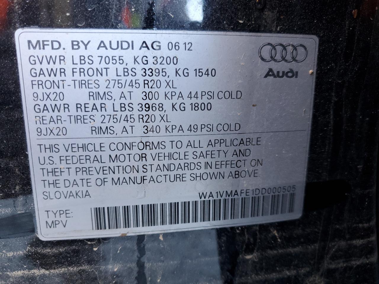 2013 Audi Q7 Prestige VIN: WA1VMAFE1DD000505 Lot: 75465774