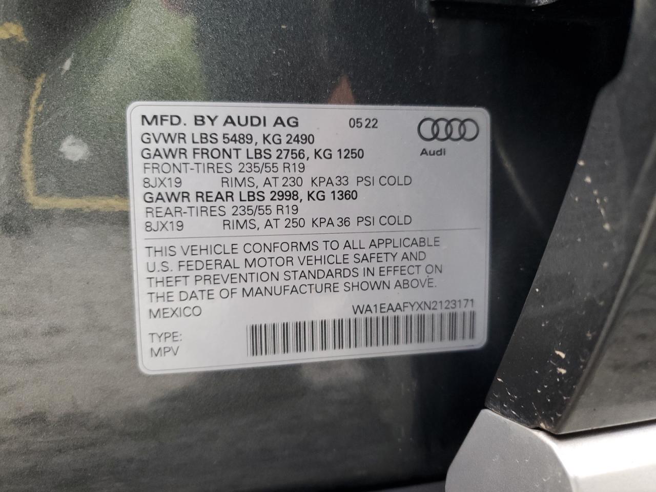 WA1EAAFYXN2123171 2022 Audi Q5 Premium Plus 45