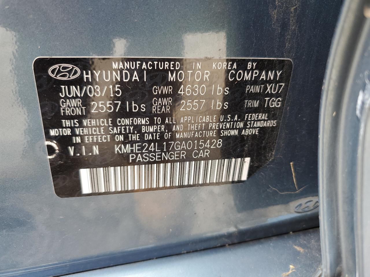 KMHE24L17GA015428 2016 Hyundai Sonata Hybrid