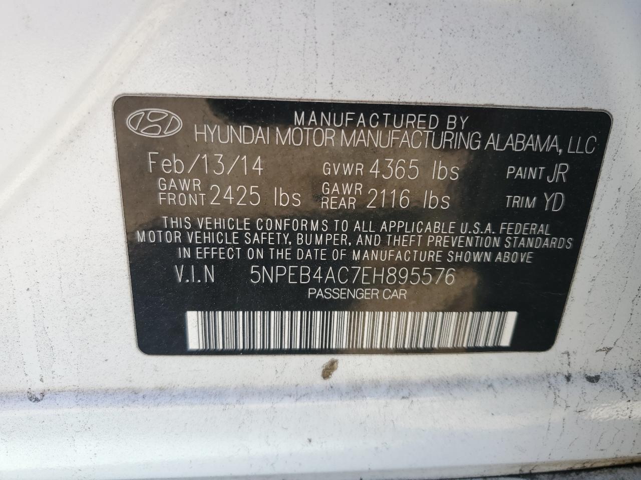 5NPEB4AC7EH895576 2014 Hyundai Sonata Gls