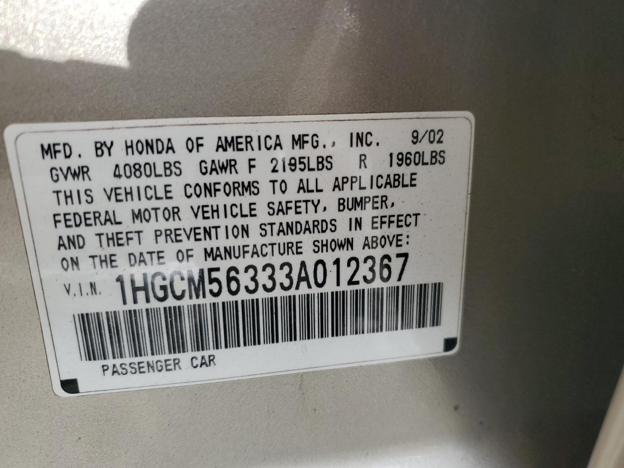 1HGCM56333A012367 2003 Honda Accord Lx