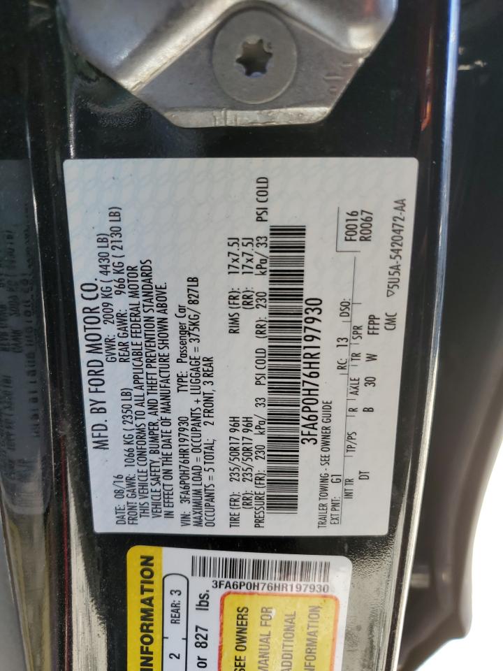 2017 Ford Fusion Se VIN: 3FA6P0H76HR197930 Lot: 91328755