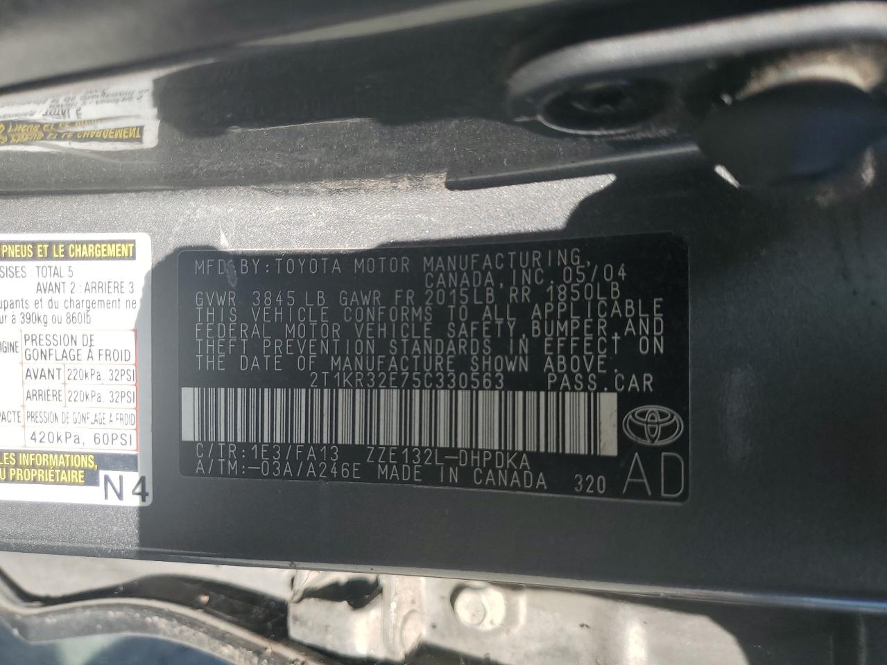 2005 Toyota Corolla Matrix Xr VIN: 2T1KR32E75C330563 Lot: 77485184