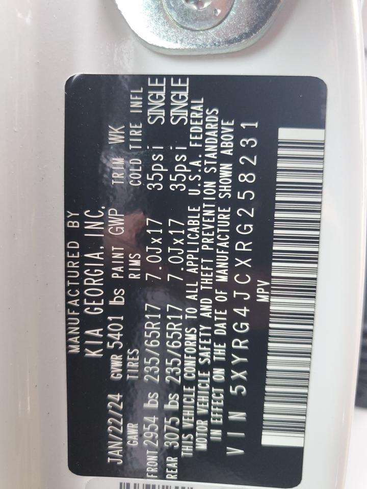 2024 Kia Sorento 2024 Kia Sorento 2Wd Suv VIN: 5XYRG4JCXRG258231 Lot: 14168901