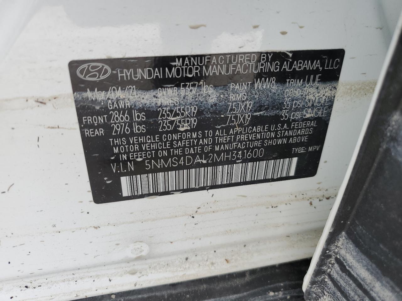 5NMS4DAL2MH341600 2021 Hyundai Santa Fe Limited