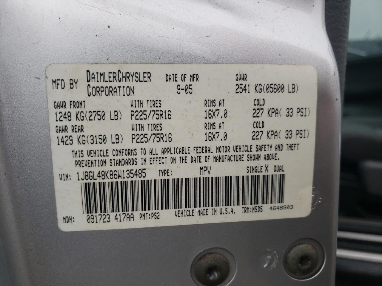 1J8GL48K86W135485 2006 Jeep Liberty Sport