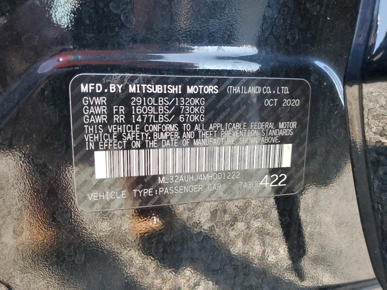 2021 Mitsubishi Mirage Es VIN: ML32AUHJ4MH001222 Lot: 73874964