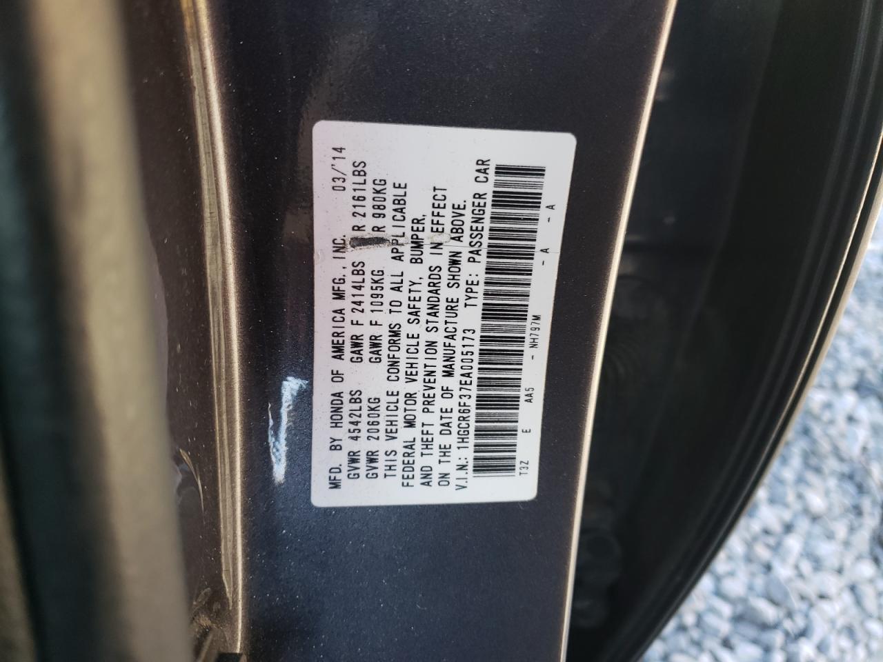 1HGCR6F37EA005173 2014 Honda Accord Hybrid