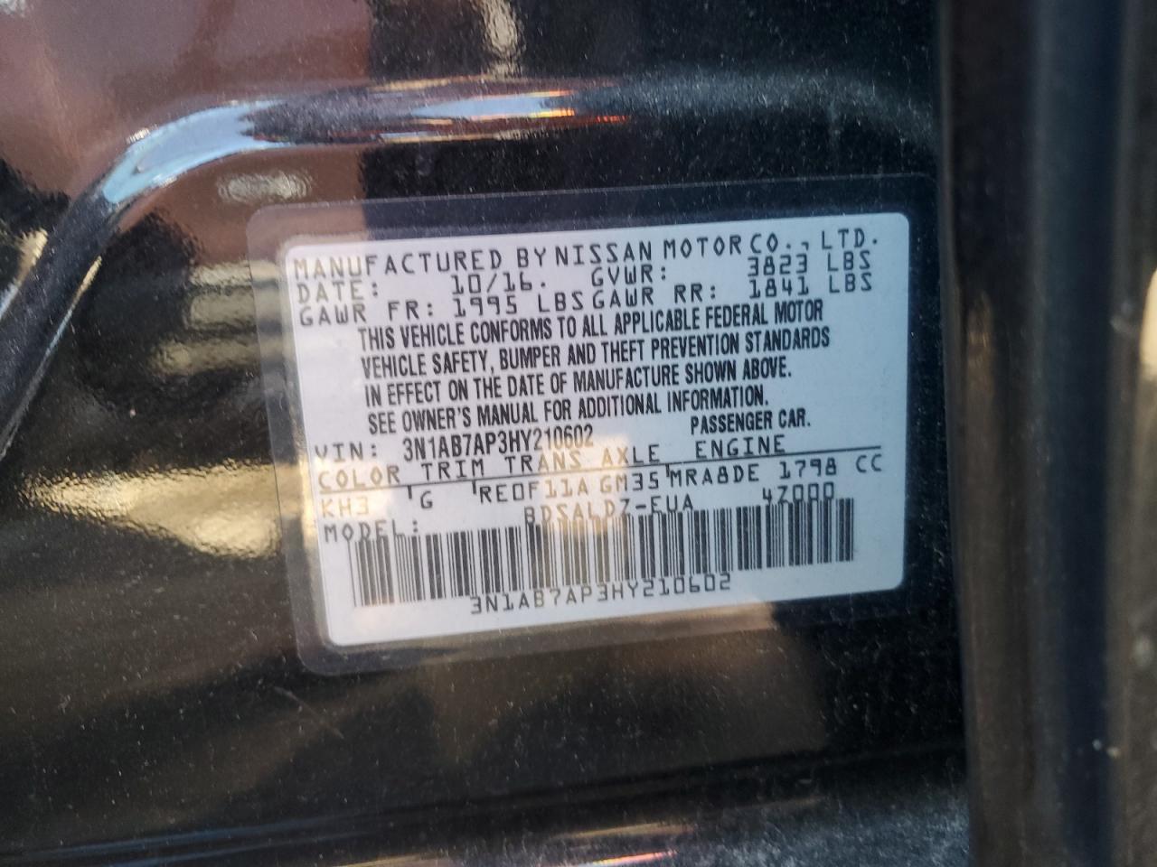 3N1AB7AP3HY210602 2017 Nissan Sentra S