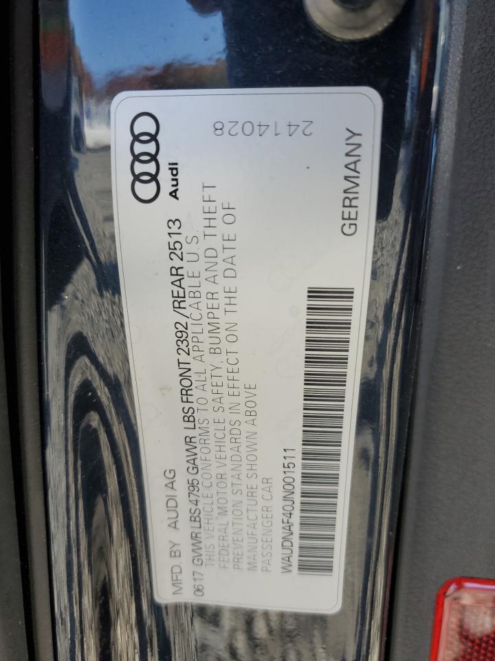 2018 Audi A4 Premium VIN: WAUDNAF40JN001511 Lot: 76795234