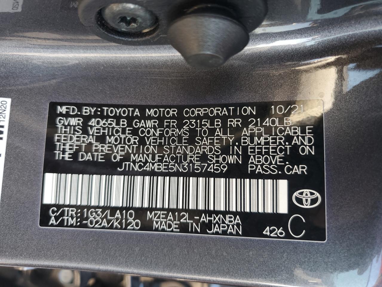 2022 Toyota Corolla Xse VIN: JTNC4MBE5N3157459 Lot: 77882024