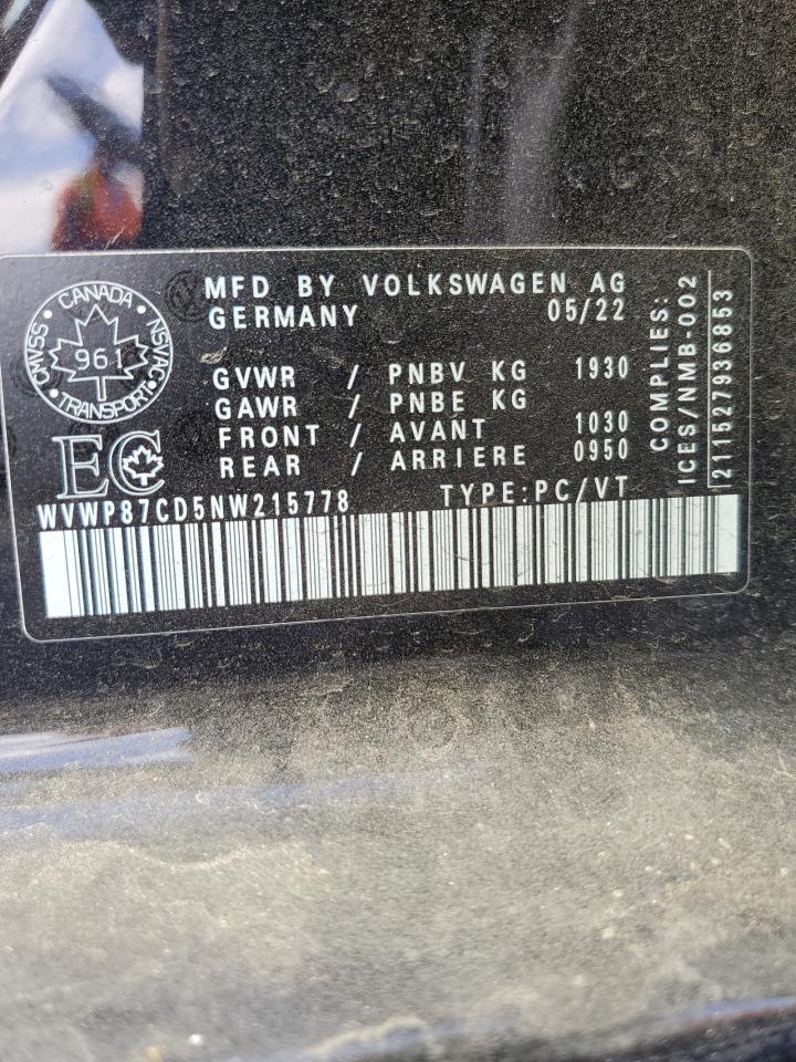 VIN WVWP87CD5NW215778 2022 VOLKSWAGEN GTI no.12