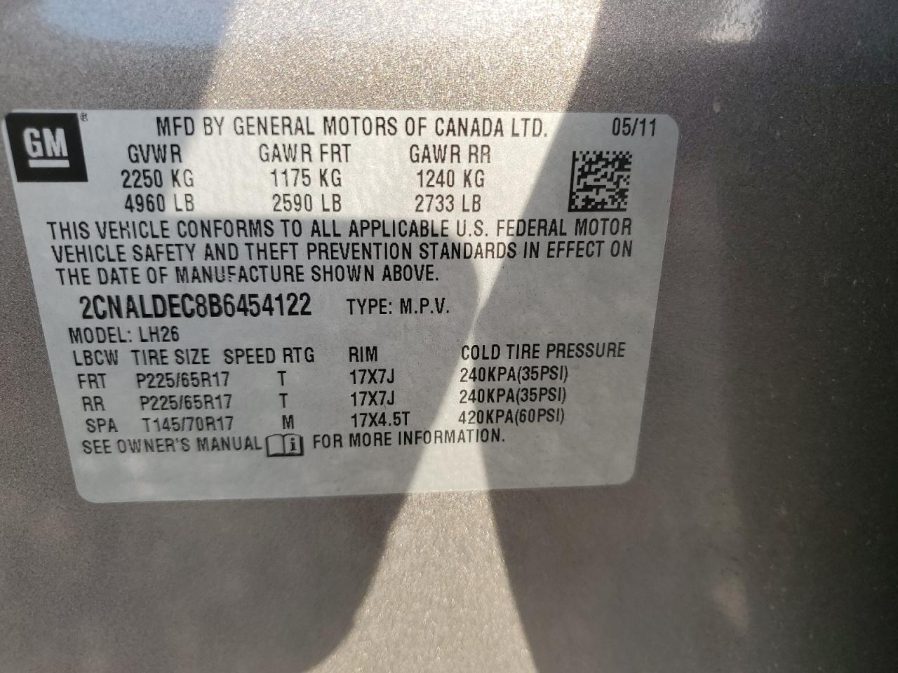 2CNALDEC8B6454122 2011 Chevrolet Equinox Lt