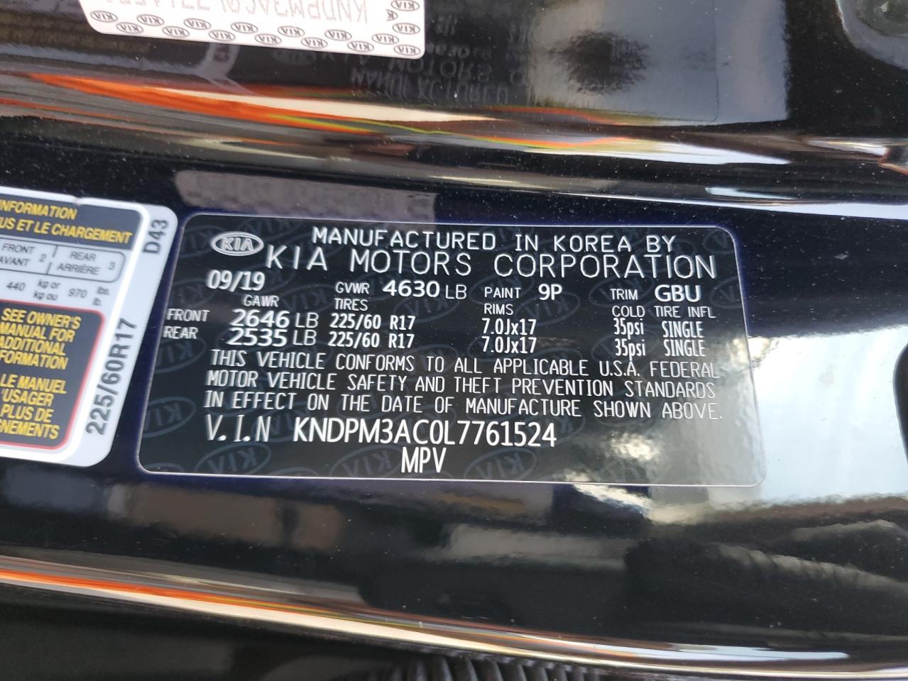 2020 Kia Sportage Lx VIN: KNDPM3AC0L7761524 Lot: 74526674