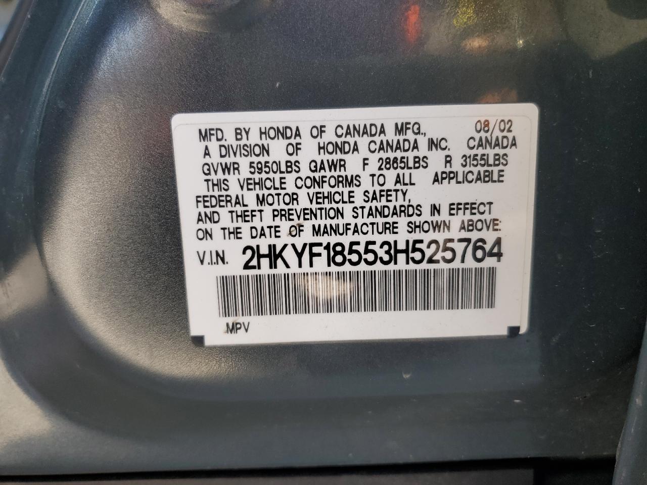 2HKYF18553H525764 2003 Honda Pilot Exl