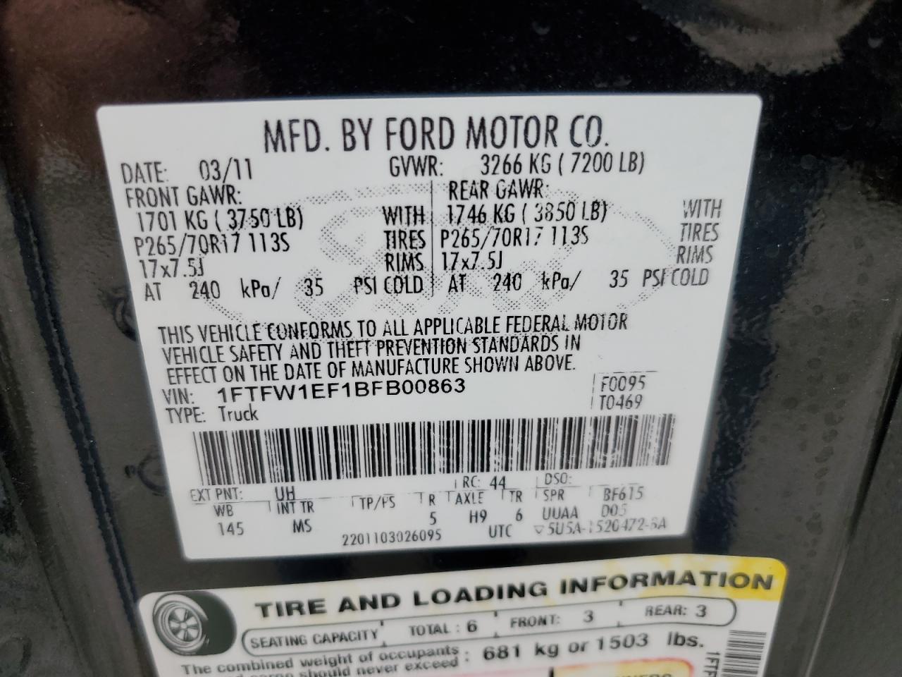 1FTFW1EF1BFB00863 2011 Ford F150 Supercrew