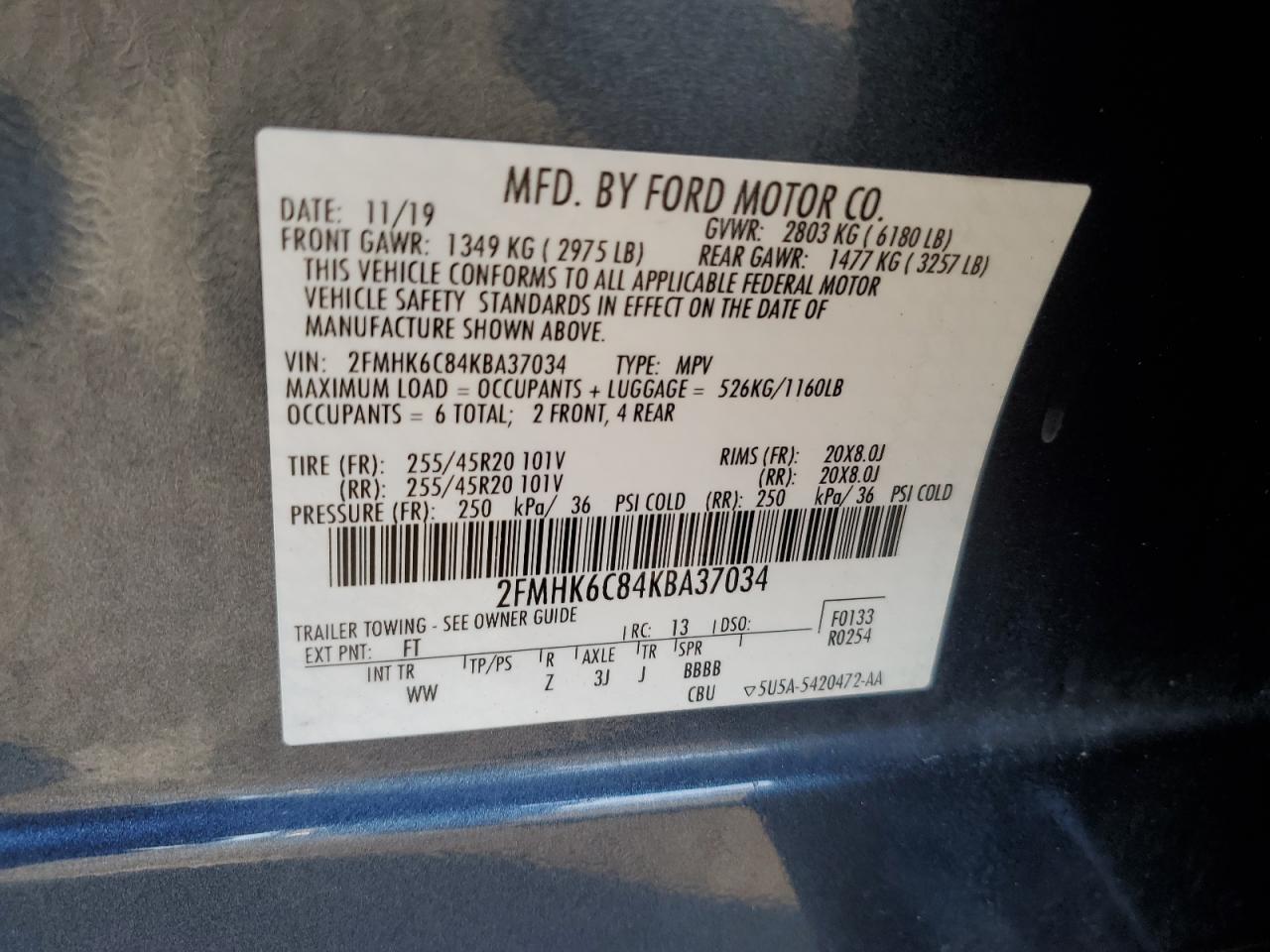 2FMHK6C84KBA37034 2019 Ford Flex Sel