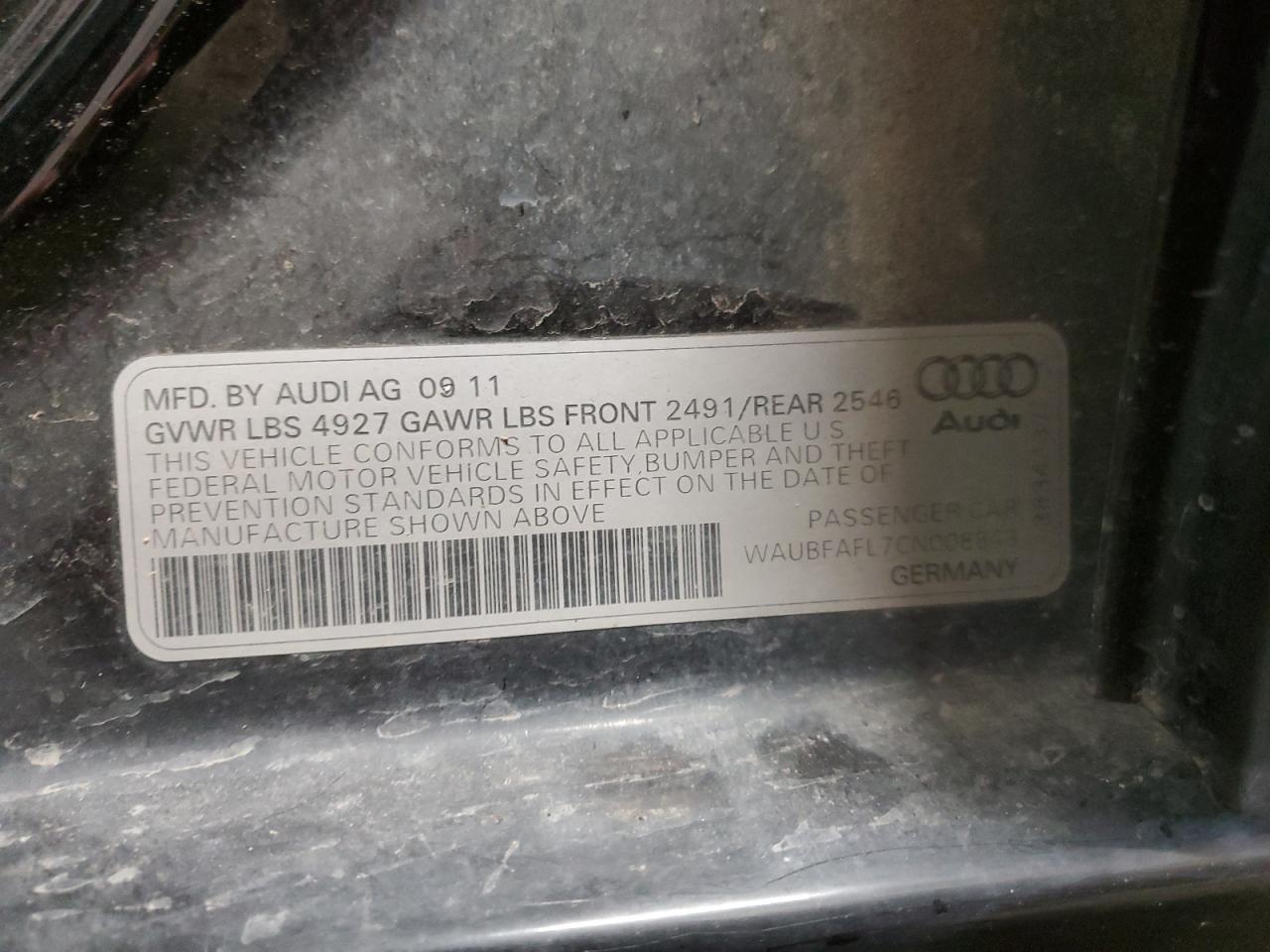 2012 Audi A4 Premium VIN: WAUBFAFL7CN008843 Lot: 76194044