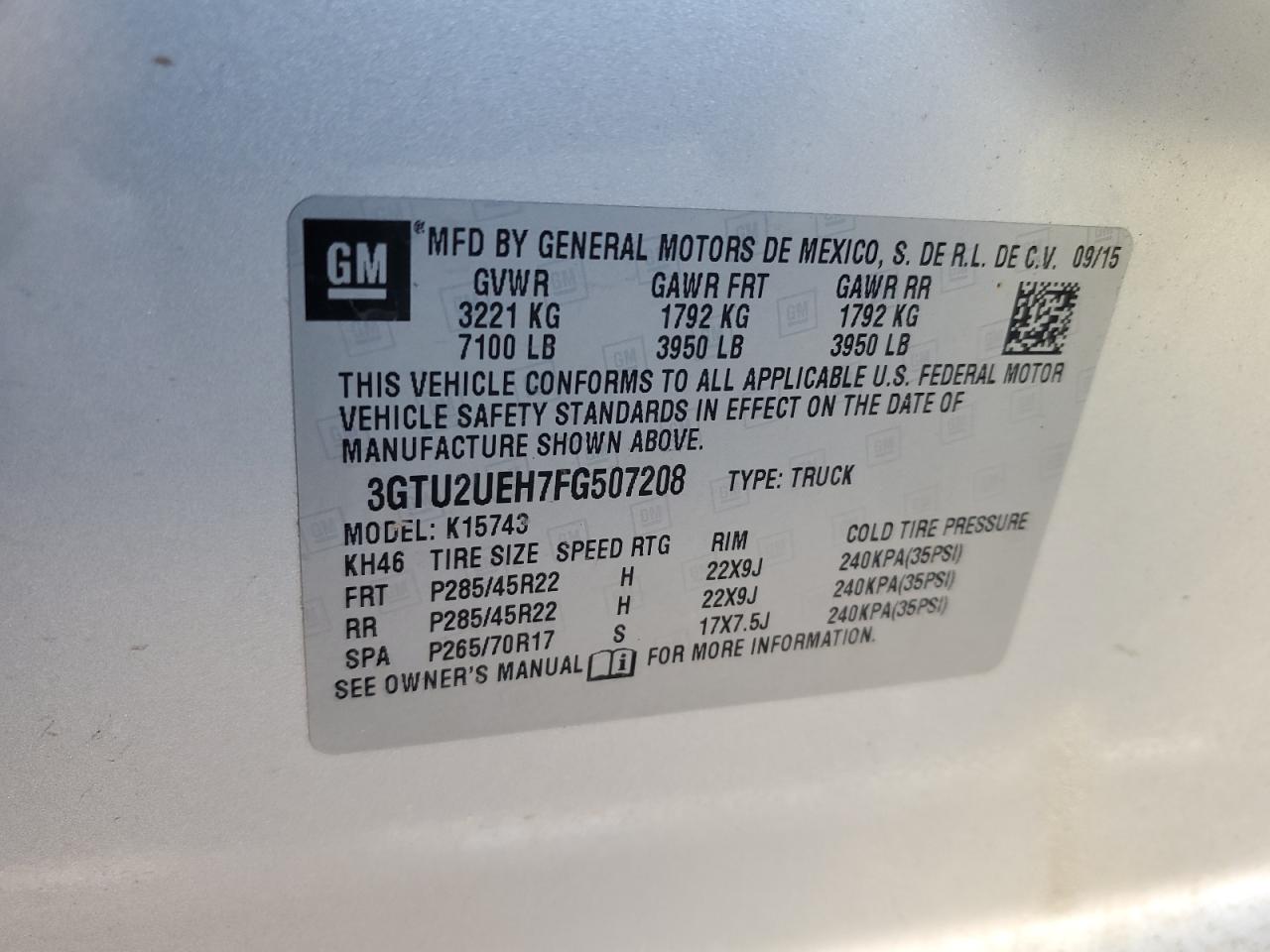 3GTU2UEH7FG507208 2015 GMC Sierra K1500 Sle