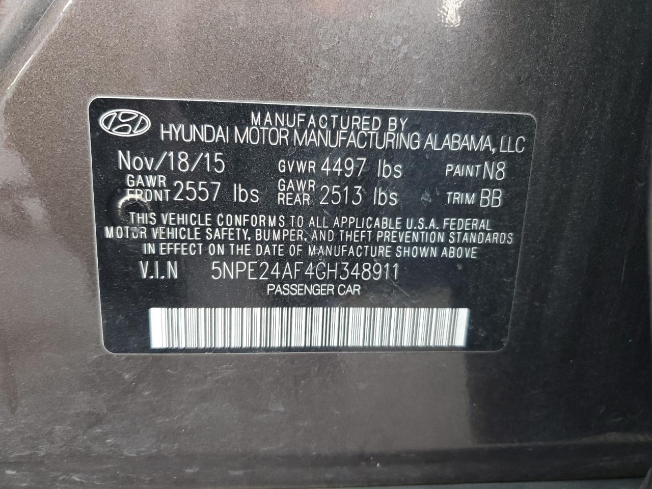 5NPE24AF4GH348911 2016 Hyundai Sonata Se