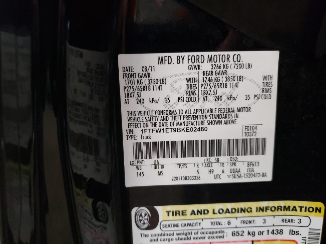2011 Ford F150 Supercrew VIN: 1FTFW1ET9BKE02480 Lot: 74444364