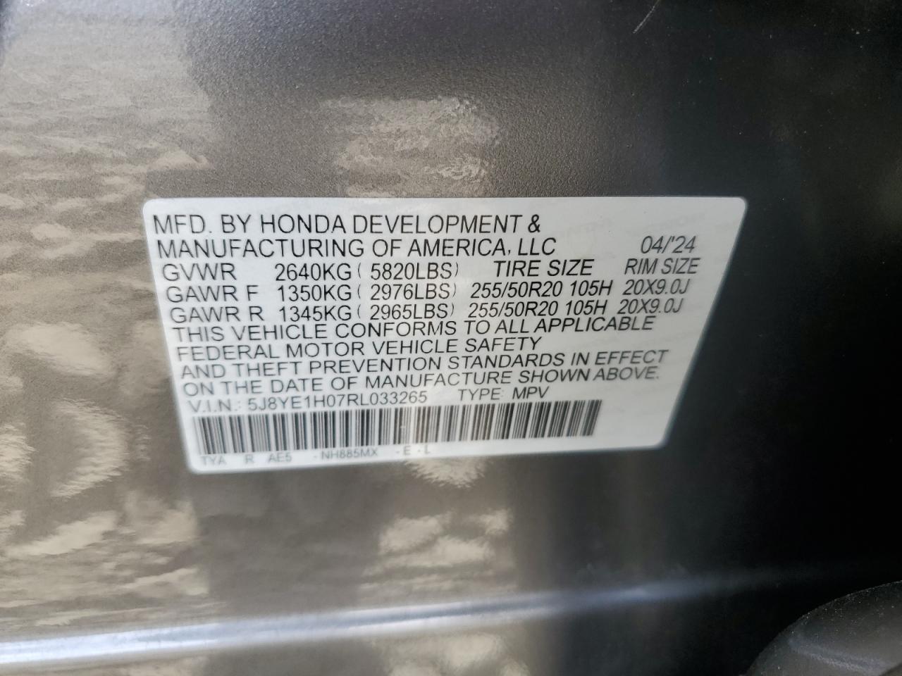 5J8YE1H07RL033265 2024 Acura Mdx A-Spec