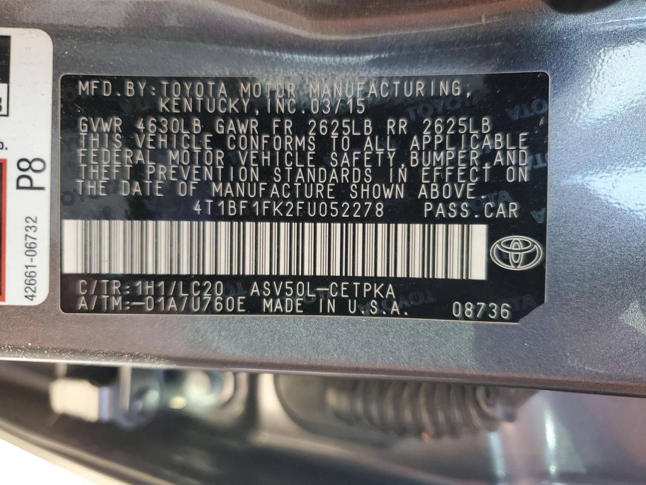 4T1BF1FK2FU052278 2015 Toyota Camry Le