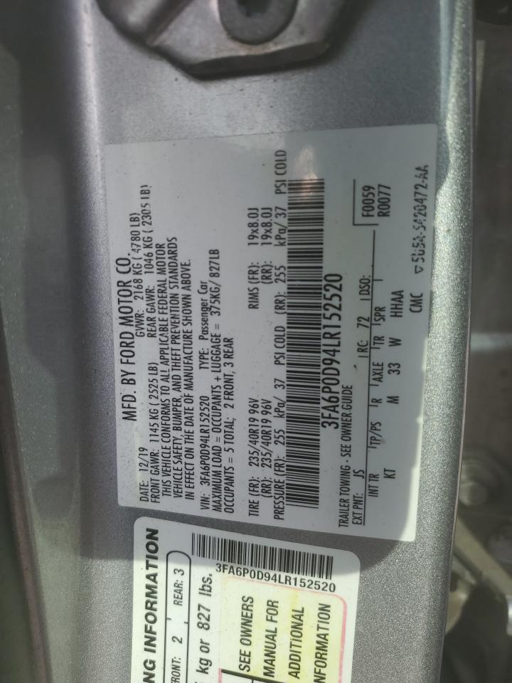 2020 Ford Fusion Titanium VIN: 3FA6P0D94LR152520 Lot: 78873254