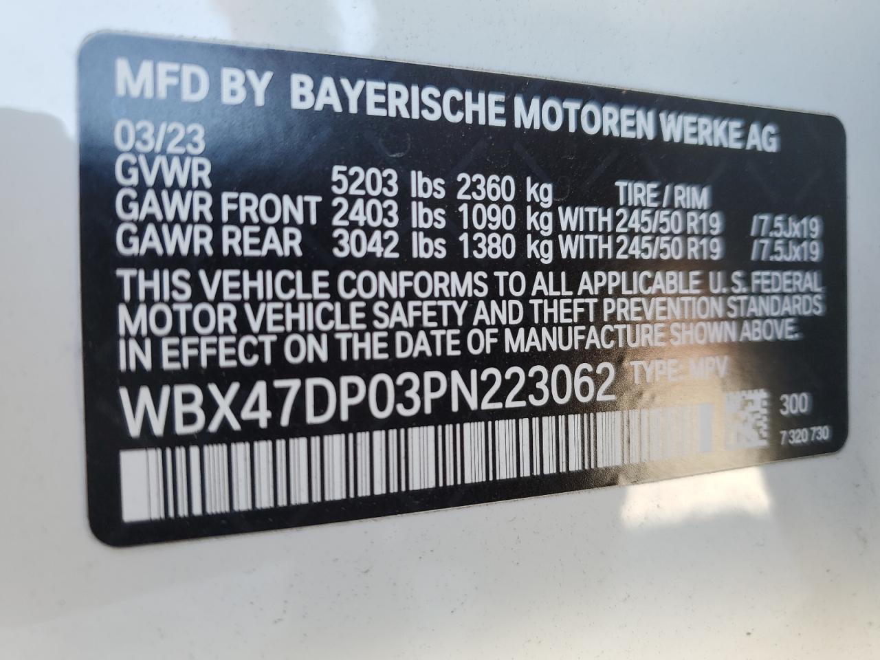 WBX47DP03PN223062 2023 BMW X3 Sdrive30I