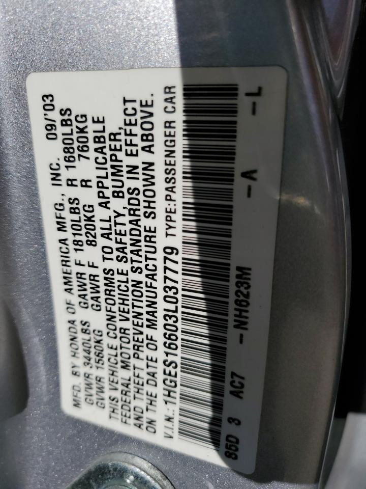 1HGES16603L037779 2003 Honda Civic Lx