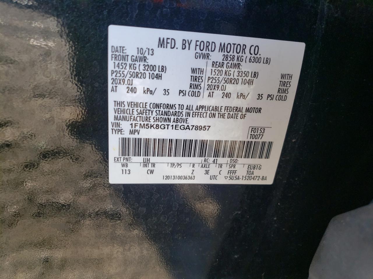 2014 Ford Explorer Sport VIN: 1FM5K8GT1EGA78957 Lot: 74773774