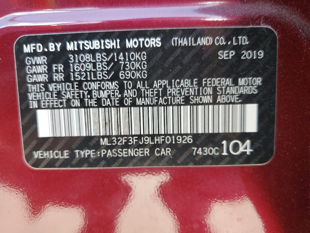 2020 Mitsubishi Mirage G4 Es VIN: ML32F3FJ9LHF01926 Lot: 76935614