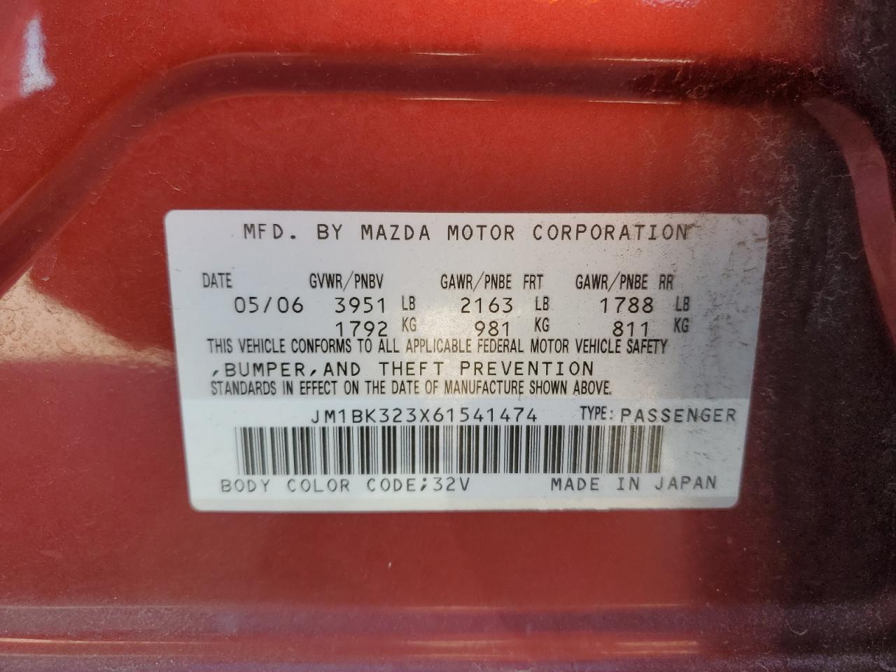 JM1BK323X61541474 2006 Mazda 3 S