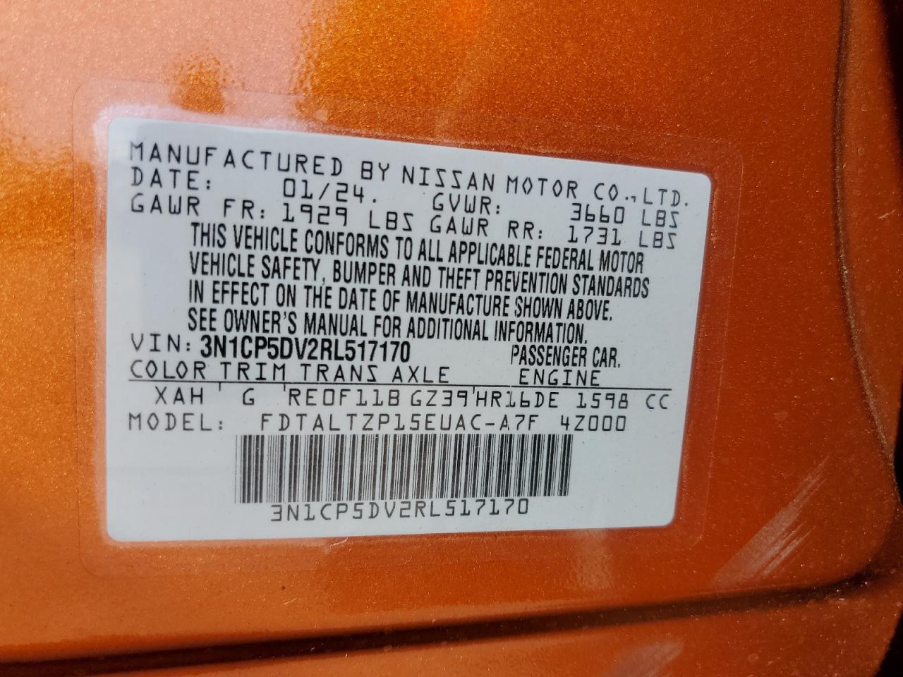 3N1CP5DV2RL517170 2024 Nissan Kicks Sr