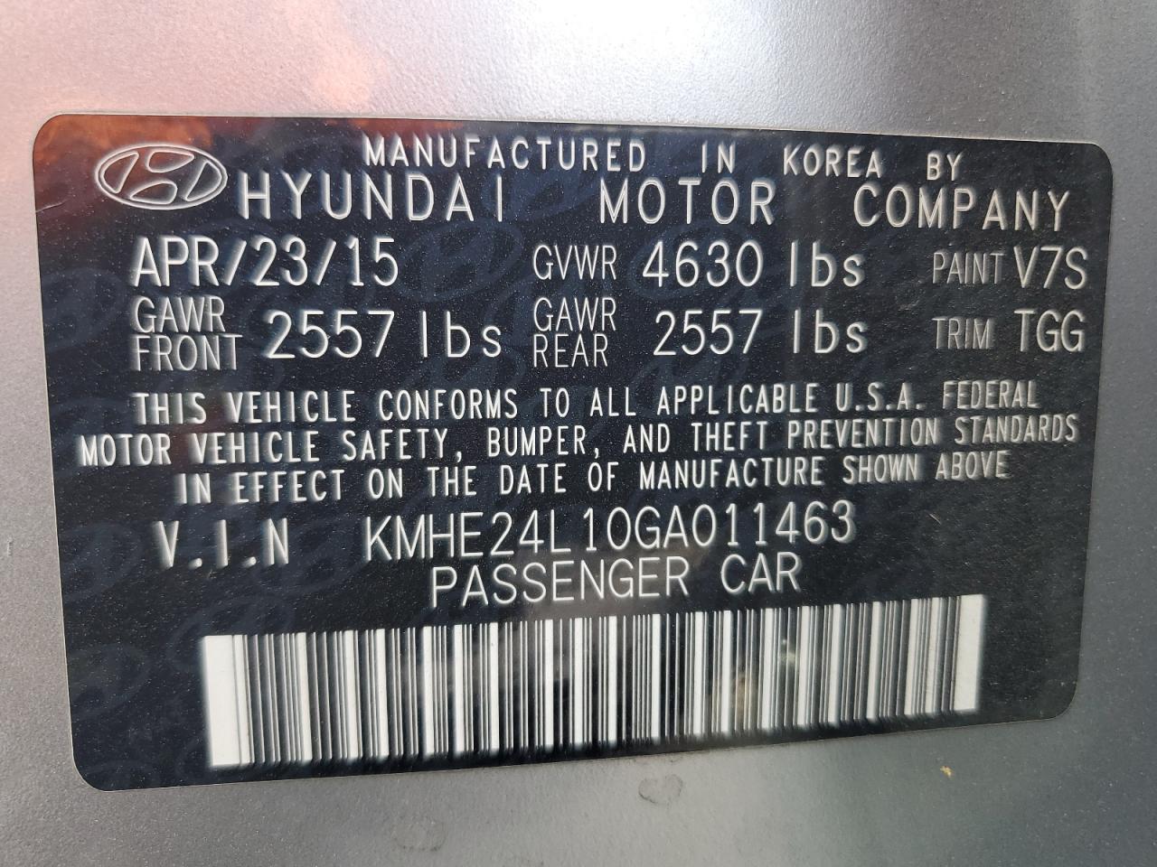 2016 Hyundai Sonata Hybrid VIN: KMHE24L10GA011463 Lot: 75455684