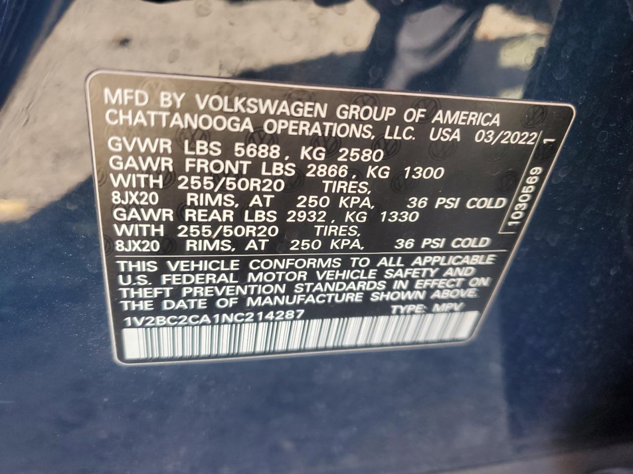 2022 Volkswagen Atlas Cross Sport Sel VIN: 1V2BC2CA1NC214287 Lot: 71926484